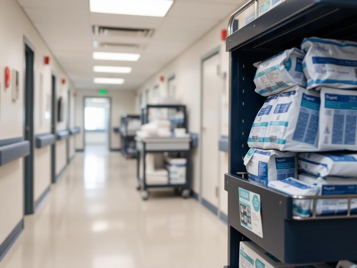 Hospital supply trolley stocked with sterile consumables
